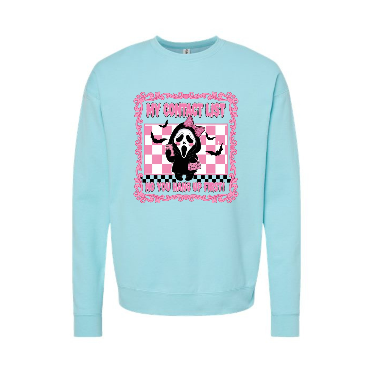 My Contact List Ghostface Sweatshirt – Cute Pink Halloween Horror Crewneck