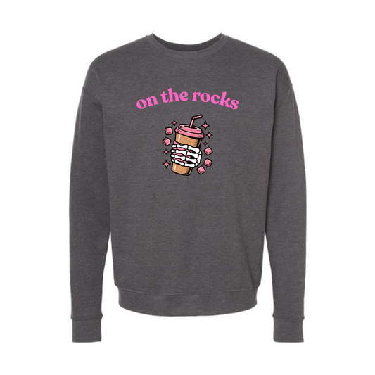 On The Rocks Coffee Sweatshirt | Funny Skeleton Coffee Crewneck | Cozy Tultex Fleece Pullover | Cute Pink Coffee Lover Sweatshirt